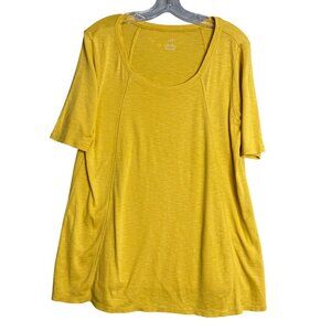 J. Jill Pima Seamed Elbow Sleeve Tunic Womens M Butter Yellow‎ Cotton Scoop Neck